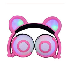 Adjustable Folding Cartoon Fancy Bear Shape Stereo Glow Music Bass Charging Ears Headset Pink