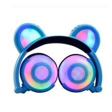 Adjustable Folding Cartoon Fancy Bear Shape Stereo Glow Music Bass Charging Ears Headset blue