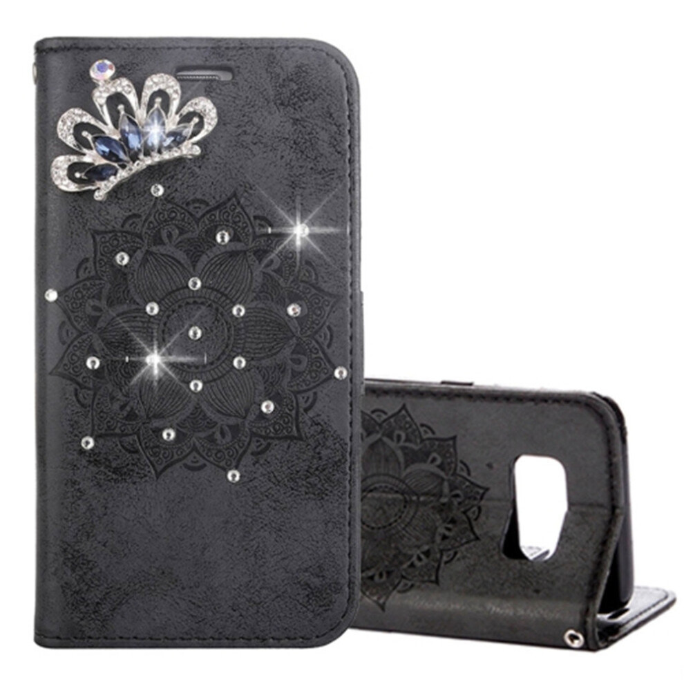 For Galaxy S8+ / G955 Mandragora Pattern Diamond Encrusted Horizontal Flip Leather Case With Card Slot & Holder & Wallet & Lanyard(Black) Black 700000663389