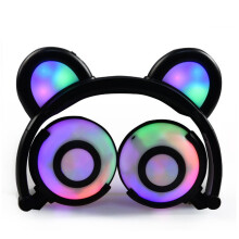 Adjustable Folding Cartoon Fancy Bear Shape Stereo Glow Music Bass Charging Ears Headset black