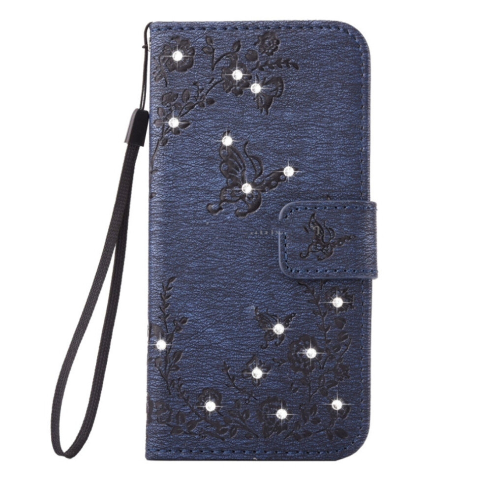 2 Pcs For Galaxy A7 (2018) Pressed Flowers Pattern Horizontal Flip Leather Case With Holder & Card Slots & Wallet & Lanyard(Dark ) Blue 777178622944