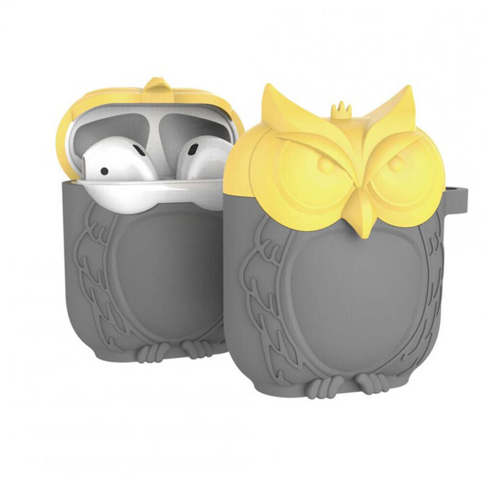 For Apple Airpod Chic Unique Owl Shape Silica Gel Earphone Protective Case Cover Yllow + Airpods Owl Gray 700000573442