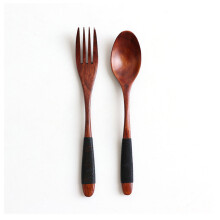 2Pcs Natural Wooden Spoon & Fork Dinner Kit Rice Soups Utensil Cereal Handmade  Home Tableware Dinnerware Cutlery For Kicthen
