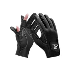 PU Leather Fishing Gloves Anti-Slip Winter Gloves Outdoor Fishing Tackle Three Fingers Exposed Available black_M