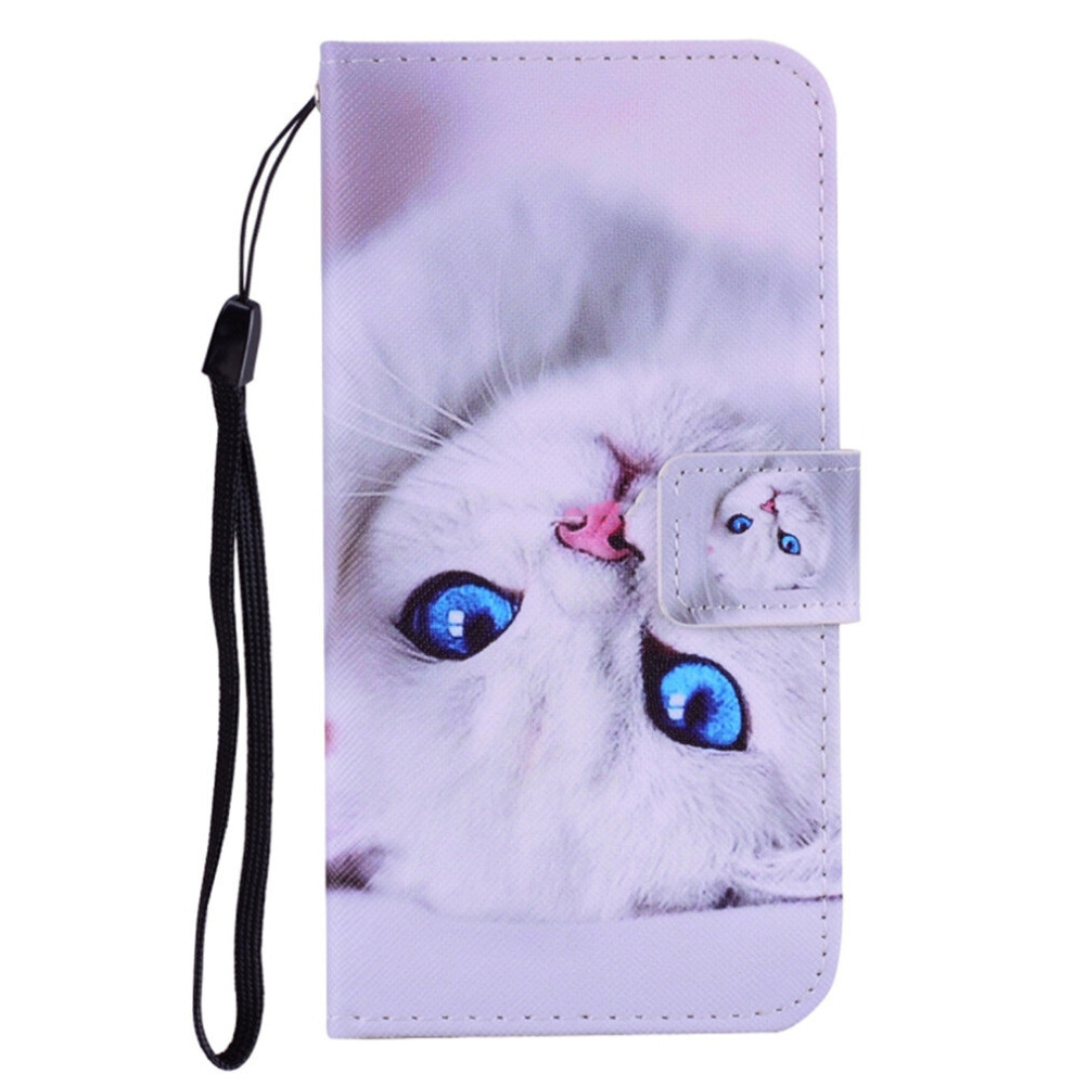 Cat Pattern Colored Drawing Horizontal Flip Leather Case For Galaxy S10+, With Holder & Card Slots & Wallet & Lanyard White 700000648782
