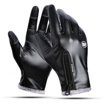 Outdoors Windproof Waterproof Leather Gloves for Women and Men Touch Screen Warm Simier Gloves black_S