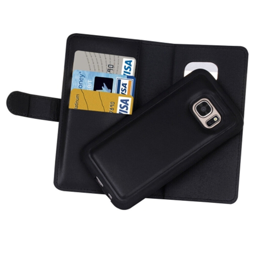For Galaxy S7 Edge Plain Weave Texture Zipper Horizontal Flip Leather Case With Detachable Back Protective Case & Card Slots & Wallet (Black) Black 777178623392