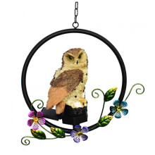 LED Solar Owl Shape Night Light Hanging Lamp for Courtyard Decoration brown