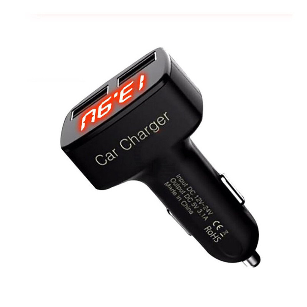 Dc 5V 3.1A 4 In 1 Led Digital Voltmeter Ammeter Thermometer Dual Usb Universal Car Charger Voltage Current Temperature Meter Black/Red/Light 700000593952