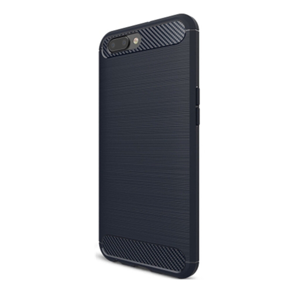2Pc For Oppo R11 Plus Brushed Texture Carbon Fiber Shockproof Tpu Rugged Armor Protective Case (Navy ) Blue 777178618466