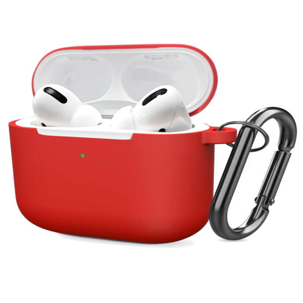 2 Pcs Soft Silicone Case For Airpods Pro Shockproof Hook Protective Bags With Keychain Earbuds Cover Red 7061857211639