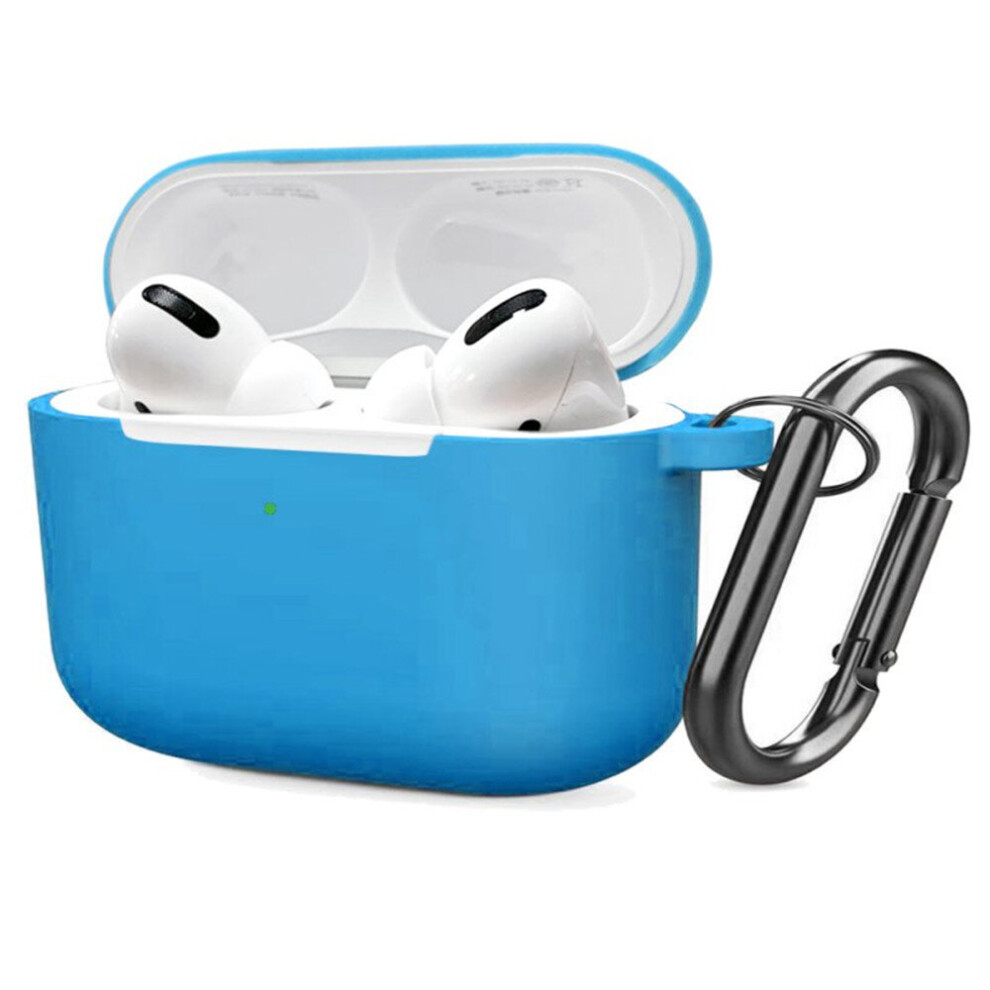 3Pc Soft Silicone Case For Airpods Pro Shockproof Hook Protective Bags With Keychain Earbuds Cover Blue 7061857211684
