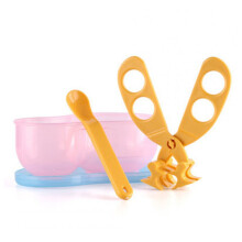 3Pcs Multi-function Portable PP Clip Scissors Baby Food Cut Supplement Scissors Pink