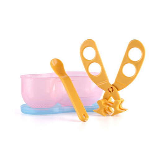 3Set Multi-function Portable PP Clip Scissors Baby Food Cut Supplement Scissors Pink