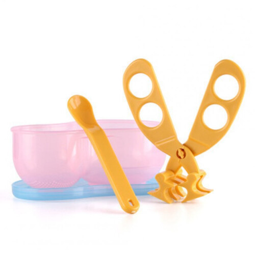 3Set Multi-function Portable PP Clip Scissors Baby Food Cut Supplement Scissors Pink 1