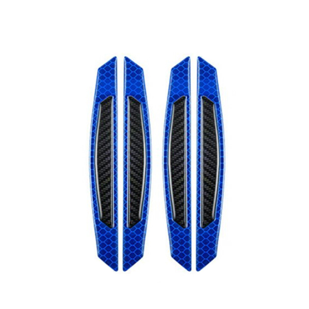 3 Sets Car Reflective Strip Door Warning Reflector Carbon Fiber Universal Luminous Stickers Decals Door Sticker - + Blue/Black 7061857201715