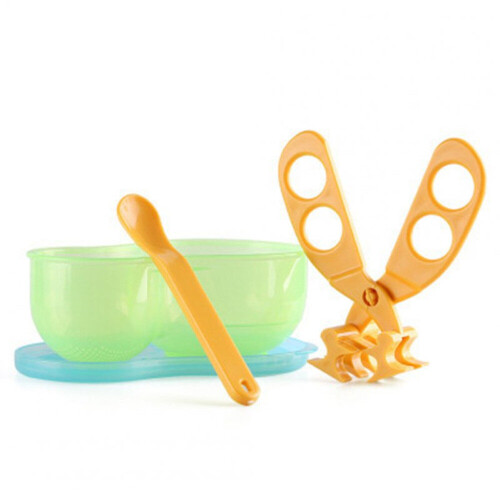 3PCS  Multi-function Portable PP Clip Scissors Baby Food Cut Supplement Scissors Green