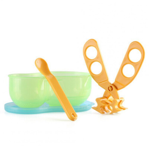 3PCS  Multi-function Portable PP Clip Scissors Baby Food Cut Supplement Scissors Green 2