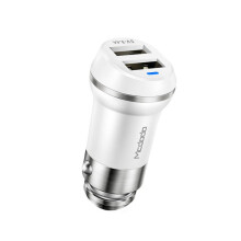 5V 3.4A Dual USB Ports Car Charger with LED Light - White