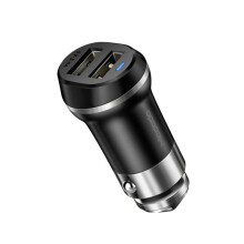 5V 3.4A Dual USB Ports Car Charger with LED Light - Black
