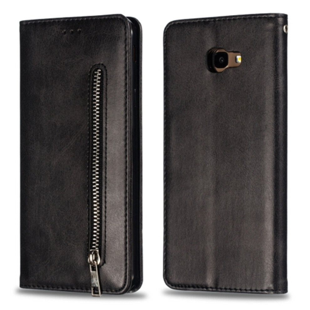 Calf Texture Zipper Magnetic Horizontal Flip Leather Case For Galaxy J4+, With Wallet & Holder & Card Slots (Black) Black 700000666854