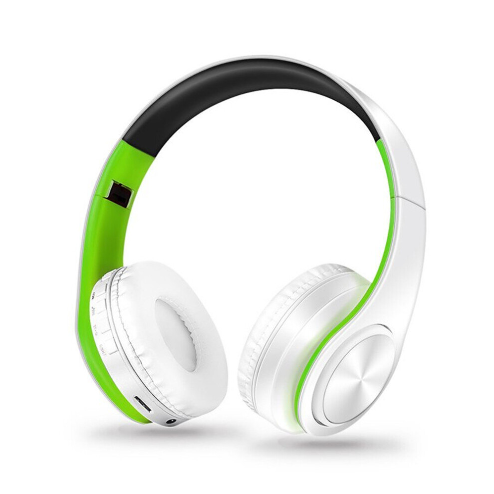 Wireless Headphones Bluetooth Headset Foldable Headphone Adjustable Earphones With Microphone For Pc Mobile Phone Mp3 White Green 700000571929
