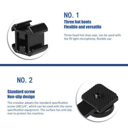 2 PCS Three-head Hot Shoe Flash Stand Multi-function Flash Holder Camera Bracket Accessories Square 3 Head Hot Shoe 2