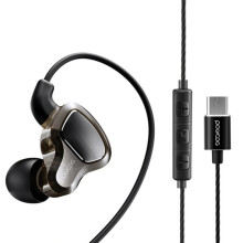 D6T USB-C / Type-C Interface Double Moving Circle In Ear Wired Stereo Earphone for Xiaomi / OPPO / Huawei / Vivo,Tuning Version (Black)
