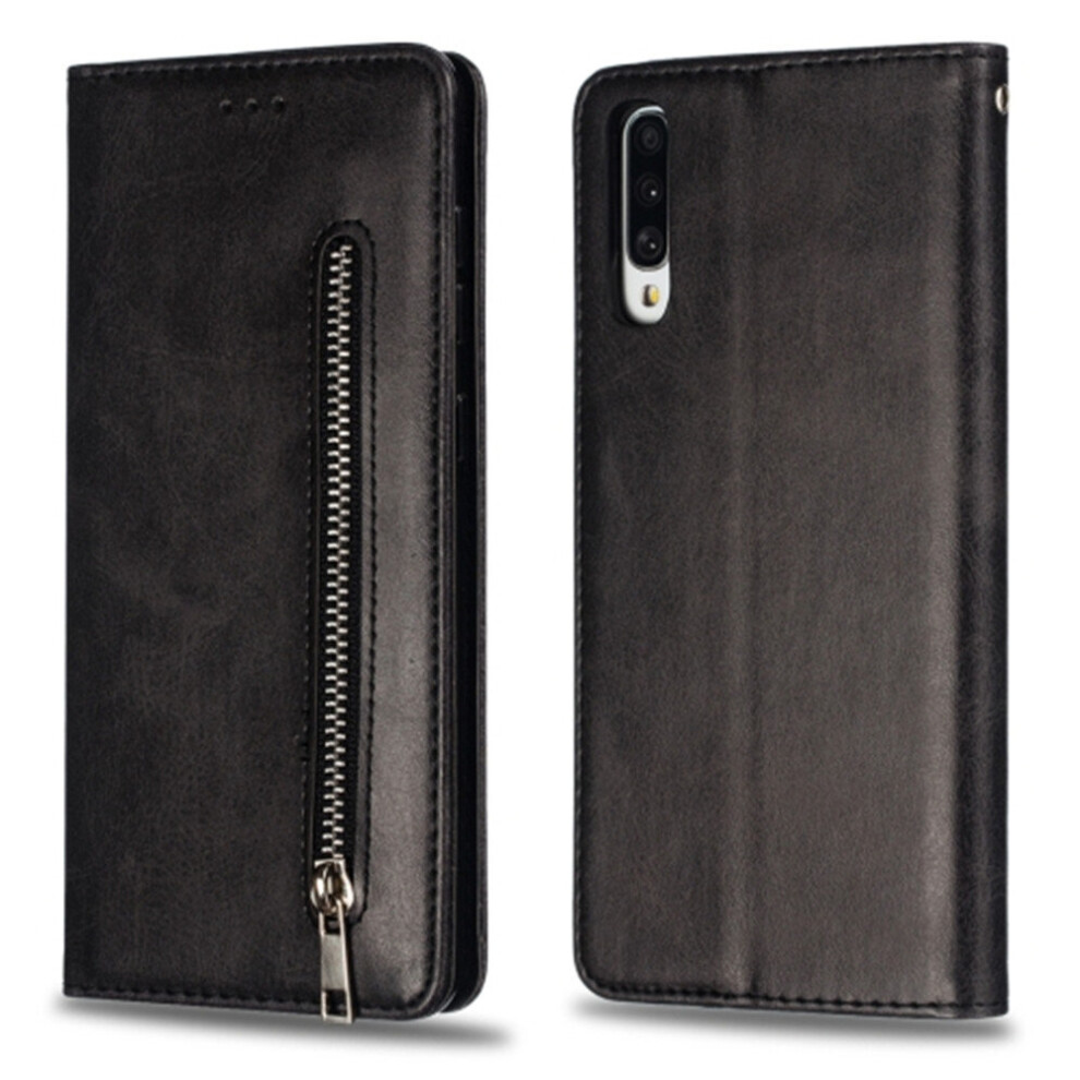 Calf Texture Zipper Magnetic Horizontal Flip Leather Case For Galaxy A70, With Wallet & Holder & Card Slots (Black) Black 700000649499