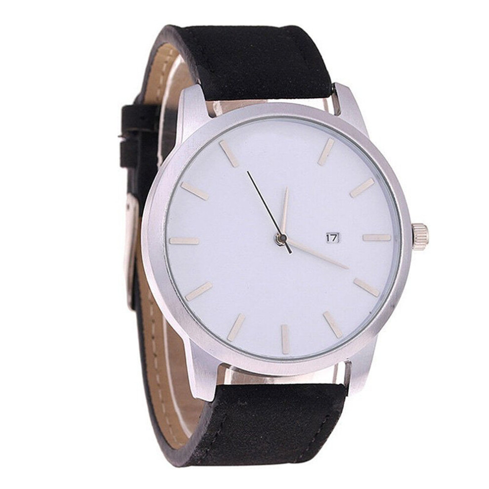 2PCS  Male Business Casual Quartz Wrist Watch with Leather Watch Strap Gifts Black belt white surface-image-OPC-P6ZB7VH-NEW