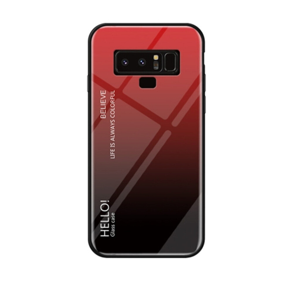 2Pc Gradient Color Glass Case For Galaxy Note9(Red) Red 700000662108