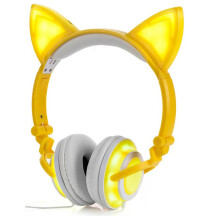 Cute Cat Ear Headset LED Light with USB Chargeable Foldable Earphones for Ipad,Tablet,Computer,Mobile Phone yellow