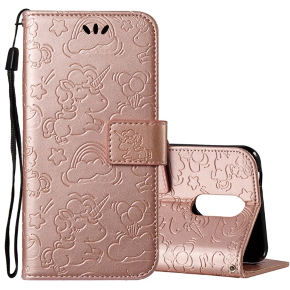 For Lg K10 (2017) (Eu Version) Pressed Horse Cloud Print Horizontal Flip Leather Case With Holder & Card Slots & Wallet & Lanyard (Rose ) Gold 700000667141
