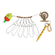 1Set Fishing Lock Buckle With Reel Stainless Steel Lanyard Live Fish Lock Belt Fishing Tackle Stringer Fishing Floats Reel Golden section