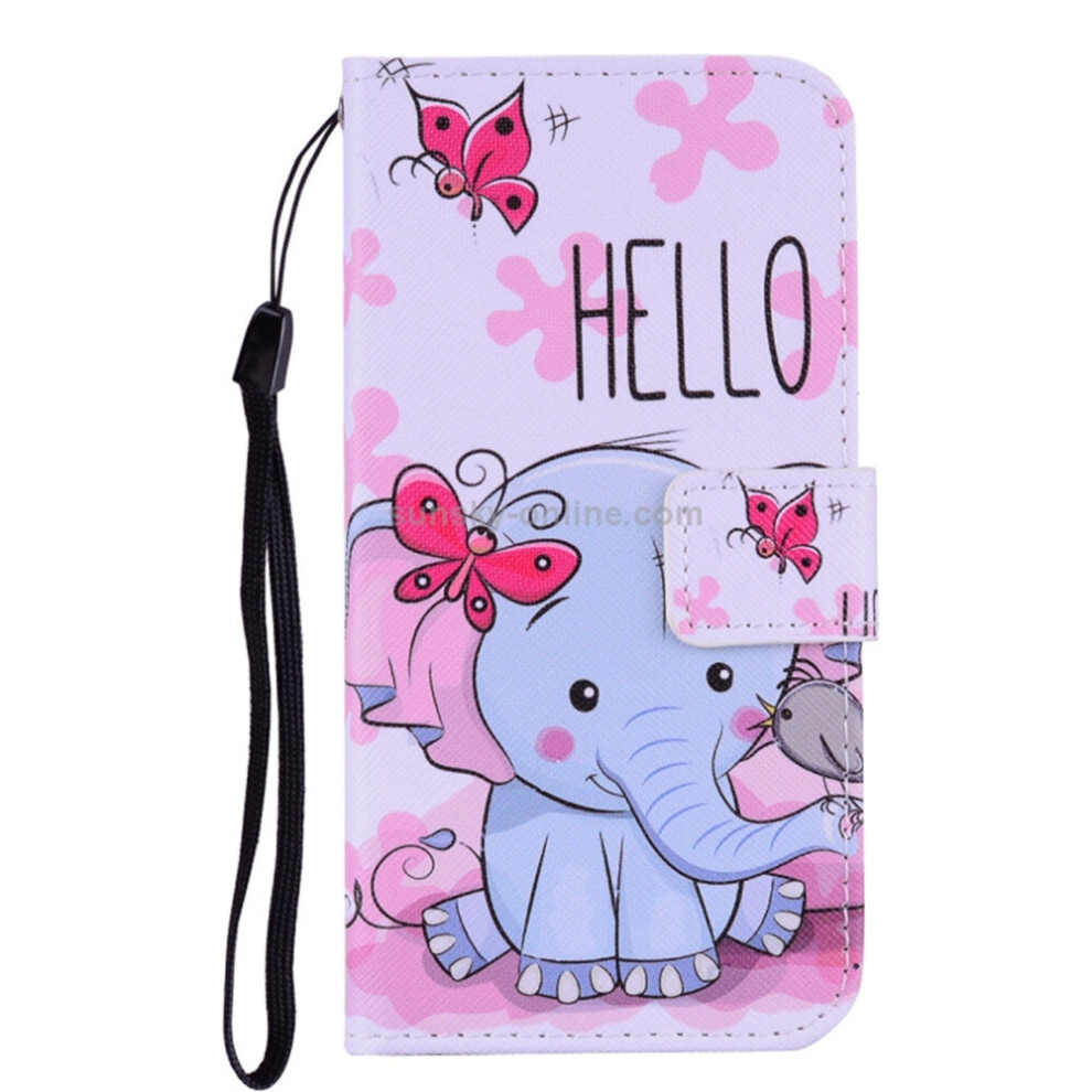 Butterfly Elephant Pattern Colored Drawing Horizontal Flip Leather Case For Galaxy J3 (2018), With Holder & Card Slots & Wallet & Lanyard 700000662184