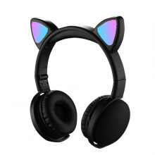 Headset Foldable Cartoon Wireless Cat Ear Headphones Light Bluetooth Headset black