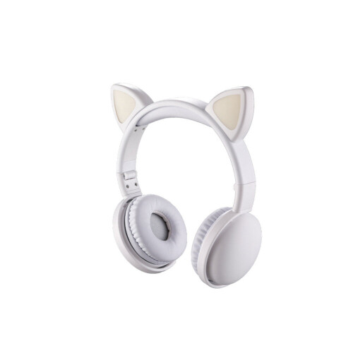 Headset Foldable Cartoon Wireless Cat Ear Headphones Light Bluetooth Headset white
