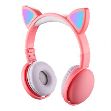 Headset Foldable Cartoon Wireless Cat Ear Headphones Light Bluetooth Headset Pink