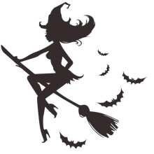 2PCS Halloween Wall Sticker Bat Witch Broom Wall Decoration