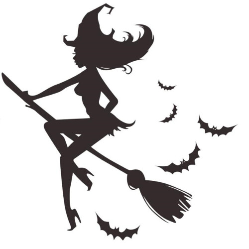 2PCS  Halloween Wall Sticker Bat Witch Broom Wall Decoration