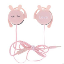 2PC Headphone Universal Ear Hool Metal Heavy Bass Cartoon Style Headset Pink