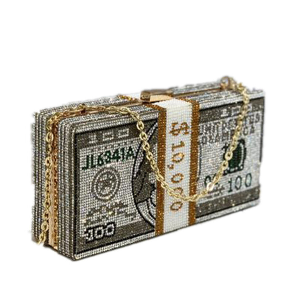 Stack of Cash Crystals Women Money Evening Clutch Bags diamond painting chain Wedding Dinner Purses and Handbags luxury designer