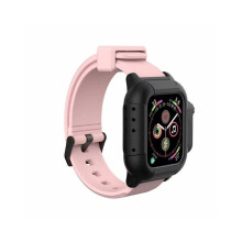 Waterproof Case for Apple Watch Band 4 iWatch Bands Silicone Strap 44mm 40mm Bracelet Smart Watch Accessories Pink_44MM