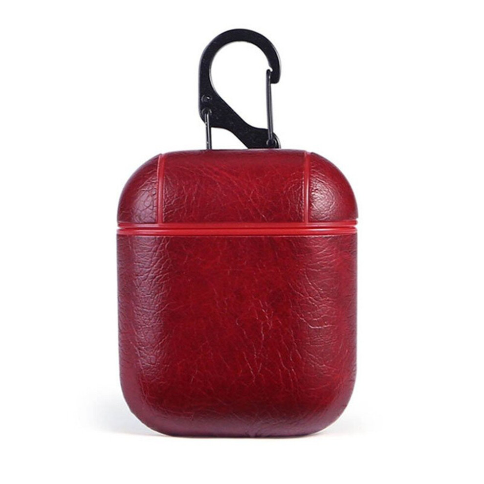 2Pc Genuine Pu Leather Airpods Earphone Protective Case Cover For Apple Airpod 1/2- Red 7061857297411