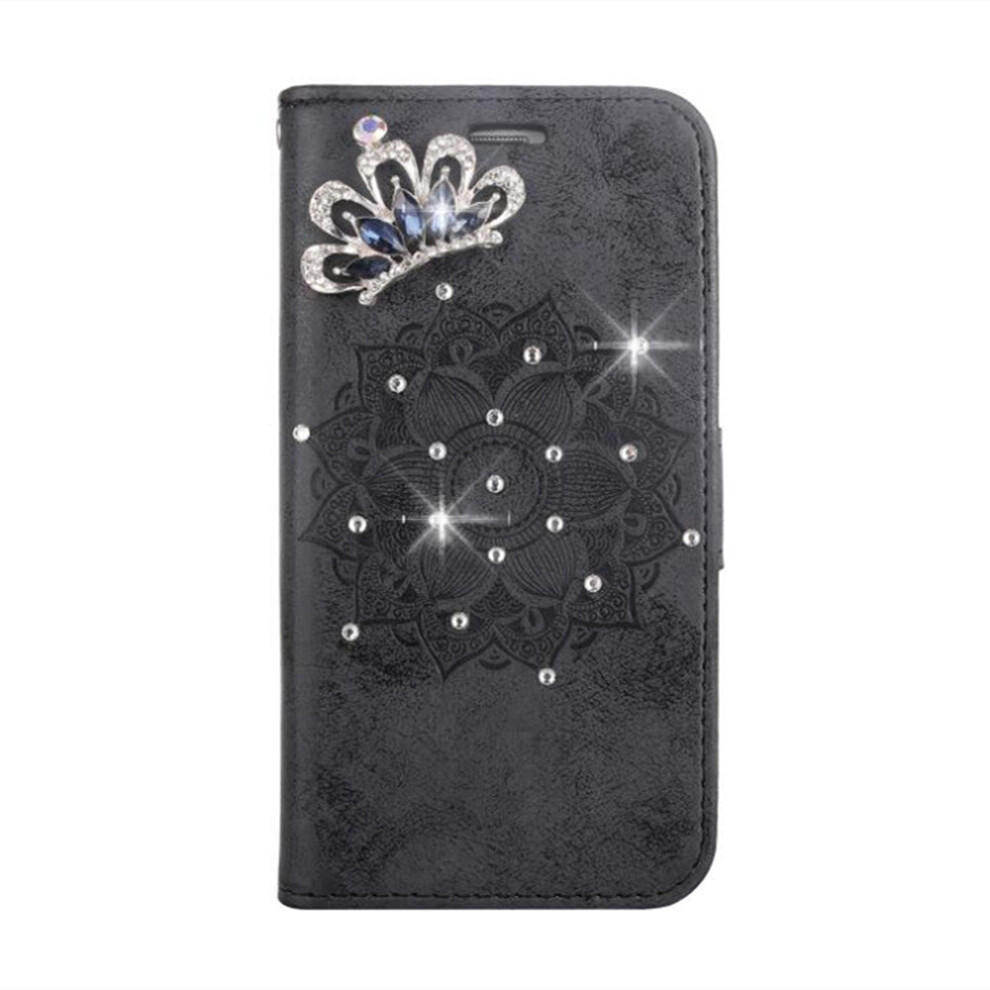 For Galaxy S5 Mandragora Pattern Diamond Encrusted Horizontal Flip Leather Case With Card Slot & Holder & Wallet & Lanyard(Black) Black 777178621695