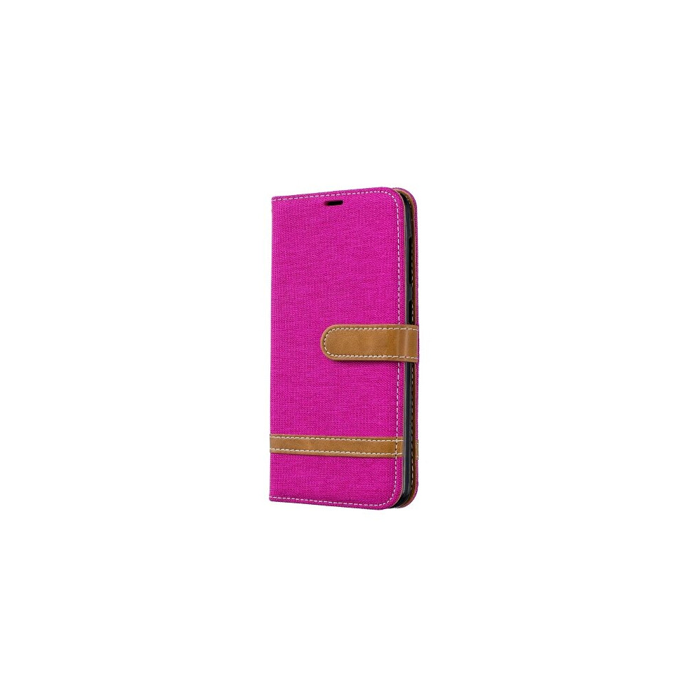 Color Matching Denim Texture Leather Case For Galaxy A20 / A30, With Holder & Card Slots & Wallet & Lanyard(Rose ) Red 700000639810