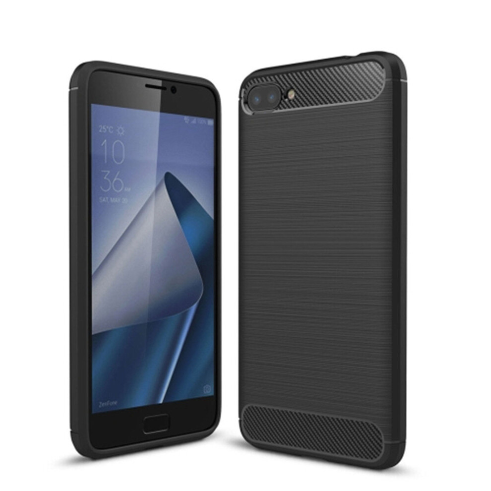 2Pcs For Asus Zenfone 4 Max Plus Zc554kl Brushed Texture Carbon Fiber Shockproof Tpu Rugged Armor Protective Case (Black) Black 700000657388