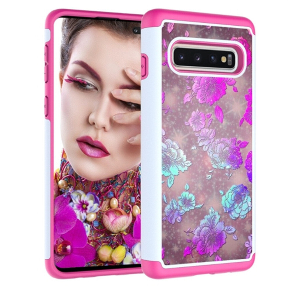 Coloured Drawing Pattern Pc + Tpu Protective Case For Galaxy S10+(Peony) 700000637397