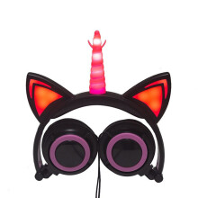 Cute Kids Cat Ear Headphones Wired Adjustable for Boys Girls Tablet Kids Headband Earphone Foldable Over On Ear Game Headset Black pink