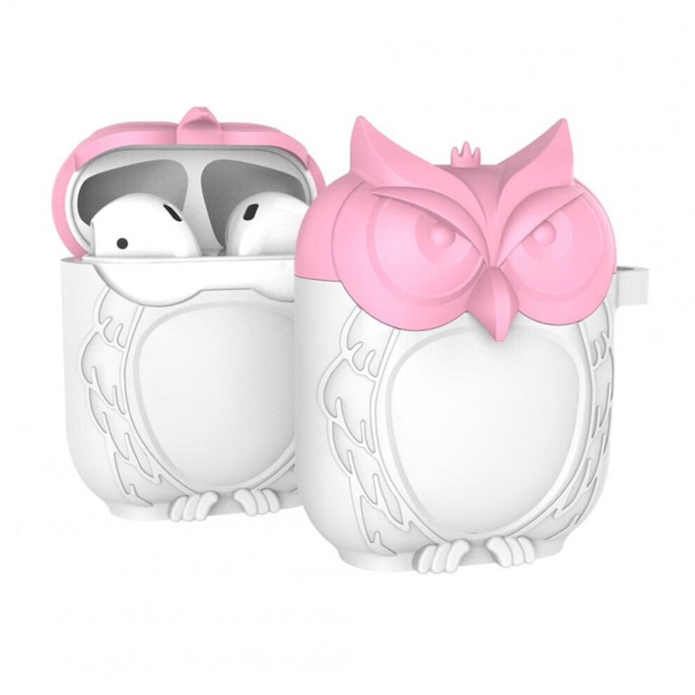 For Apple Airpod Chic Unique Owl Shape Silica Gel Earphone Protective Case Cover - And Pink/White 7061857297497